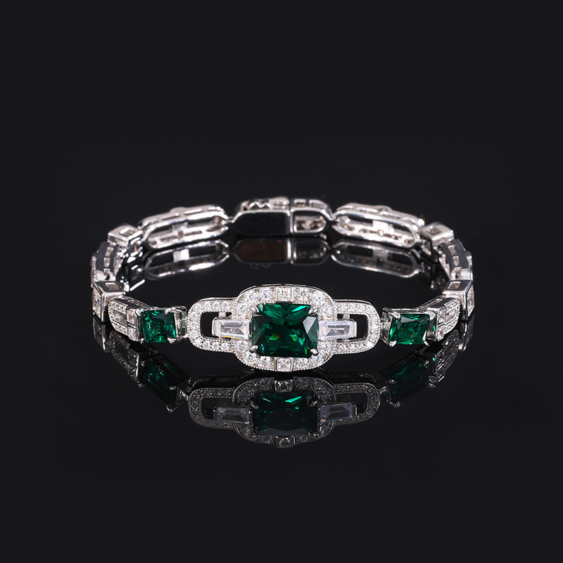 Zhuang Sheng joyería S925 plata simulación color tesoro exquisito retro de lujo con incrustaciones temperamento pulsera femenina piedra principal 8*10-4*6
