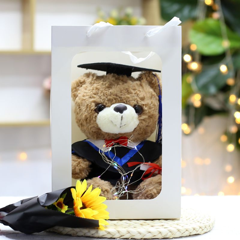 Venta al por mayor de uniformes de licenciatura, maestría, oso de doctorado, juguete de peluche, muñeca de oso graduado, muñeca de trapo impresa, regalo de graduación