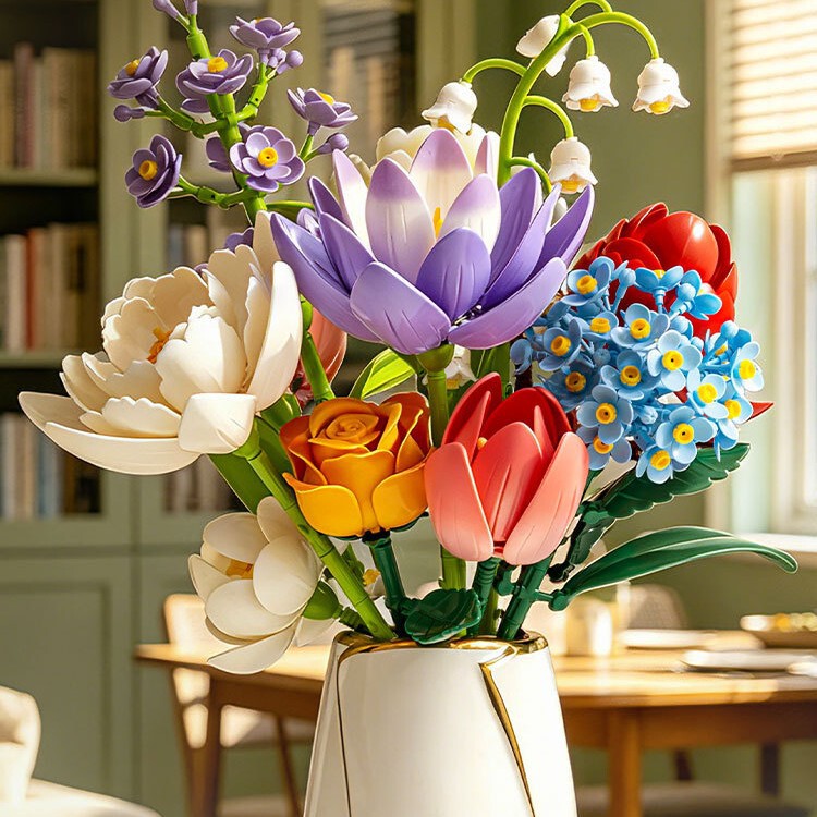 2026 Hot-Selling Realistic Building Block Flowers, Assembled Eternal Flower Bouquet, Educational Toy, Valentine's Day, Mother's Day, Christmas Gift
