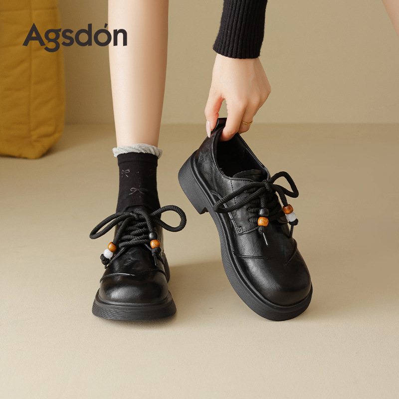 Zapatos Denglefour de agosto de la mujer 2025 otoño nuevo estilo de moda coreana de cordón pequeño zapatos de cuero pequeño zapatos de sola suave