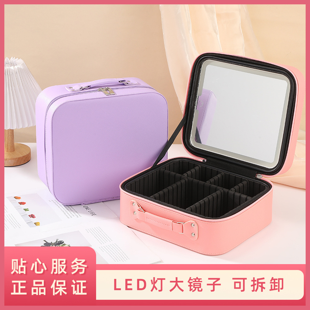 Bolsa de maquillaje espejo LED almacenamiento portátil caja de maquillaje portátil maquillaje caja de almacenamiento de gran capacidad para viajes Otros