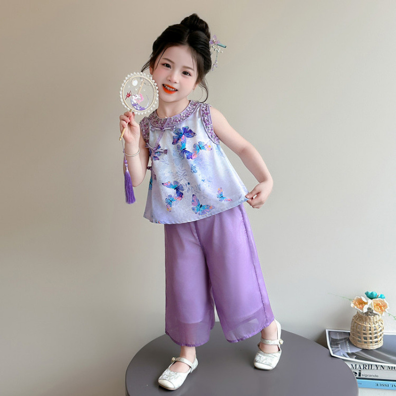 Hanfu qizlari uchun an'anaviy xitoycha uslubdagi to'plam, zamonaviy yozgi yangi ikki qismli to'plam, bolalar uchun yupqa multfilmli ikki qismli to'plam