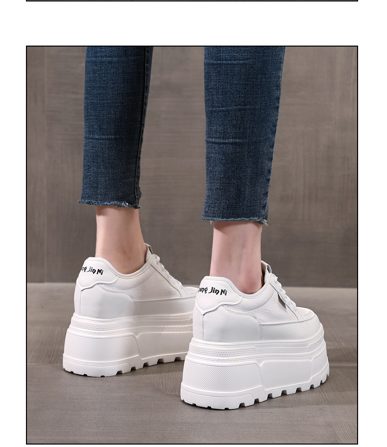 Giày sneaker nữ đế dày tăng chiều cao phong cách đơn giản — Đen trắng chi tiết 13
