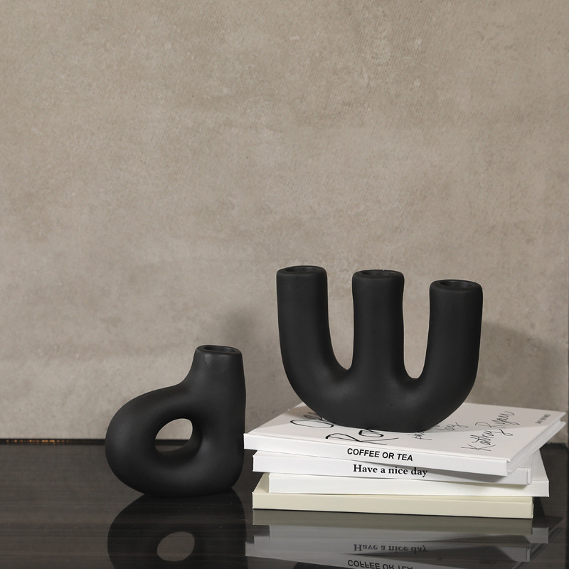 INS Negro Nórdico moderno estilo geométrico arte cerámica candelabro decoración vino estantería decoración suave Decoración