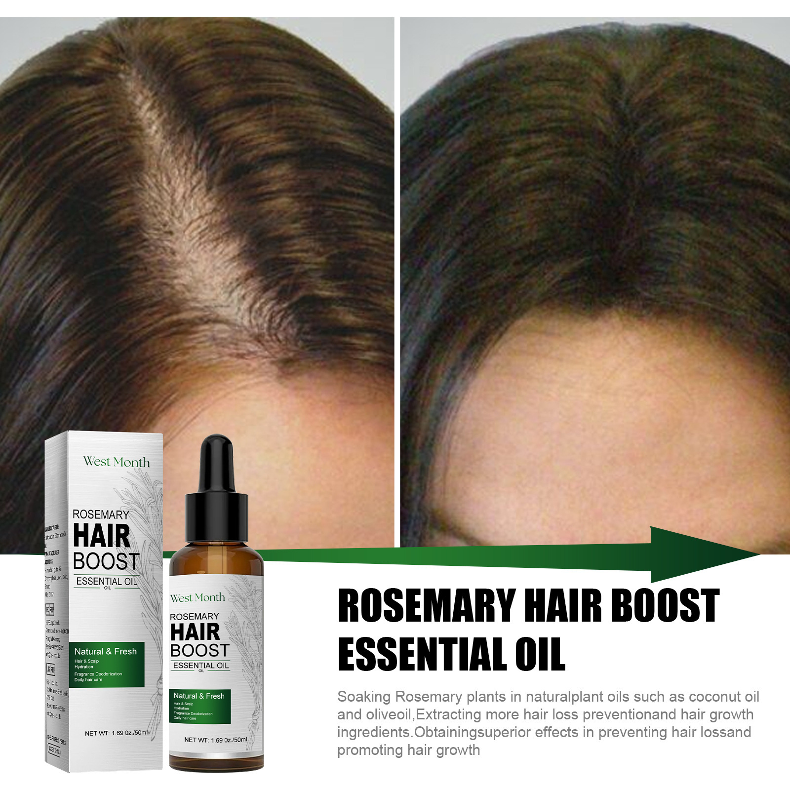 Tæt West&Month Rosemary Repairs Dry Fury Nærende Blødt og Glat Tykt Hårpleje Essensolie_voghion.com