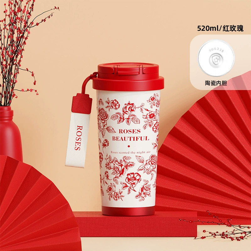 High quality handheld glass stainless steel, ceramic coffee liner, stainless steel AISI 304, orchid