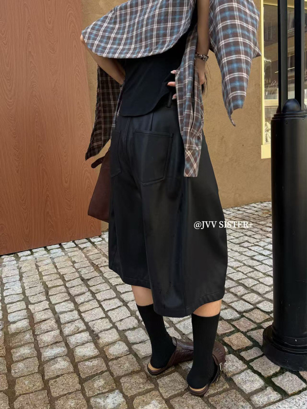 JVV十三行2025秋季新款高级感阔腿七分裤百搭显瘦休闲皮裤女70971|undefined