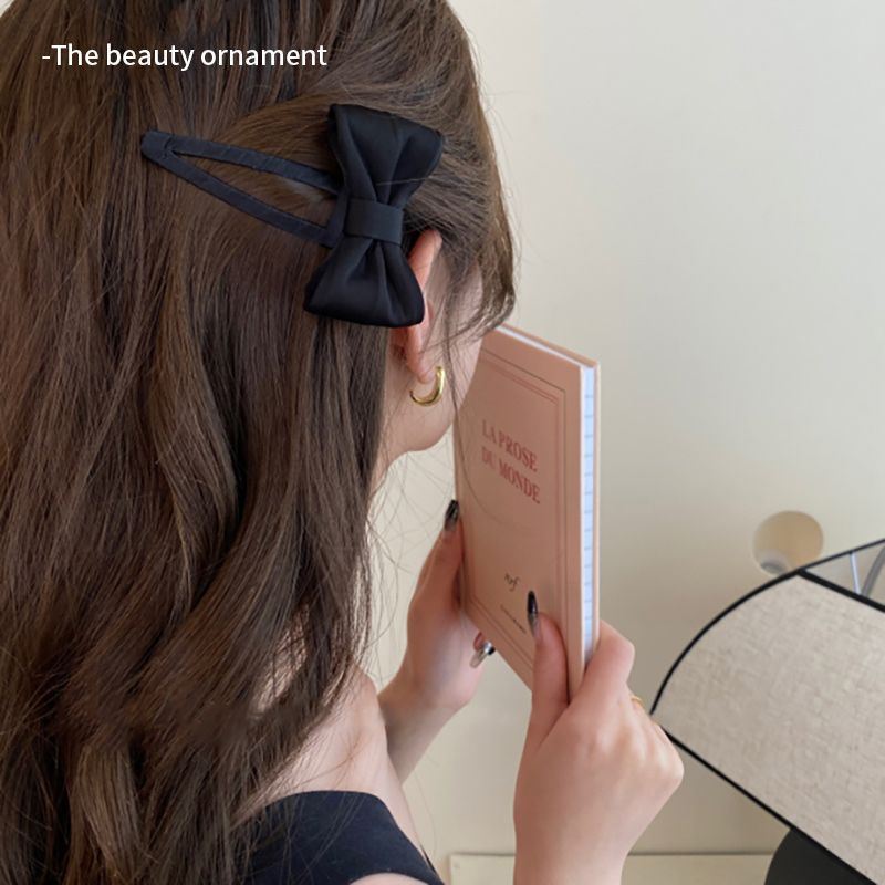 高見え黒気質サテンリボンBBクリップ額前髪サイドクリップ前髪クリップヘアピンヘアピンヘッドドレス