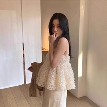 现货 2025春夏季新款韩国设计师mo*oha名媛风立体花朵吊带上衣