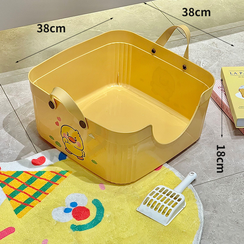 Baja de arena abierta para gatos de alta envoltura de borde anti-splashing inodoro para gatos semicerrado para enviar arena para gatos de pala de arena portátil para excrementos de gatos