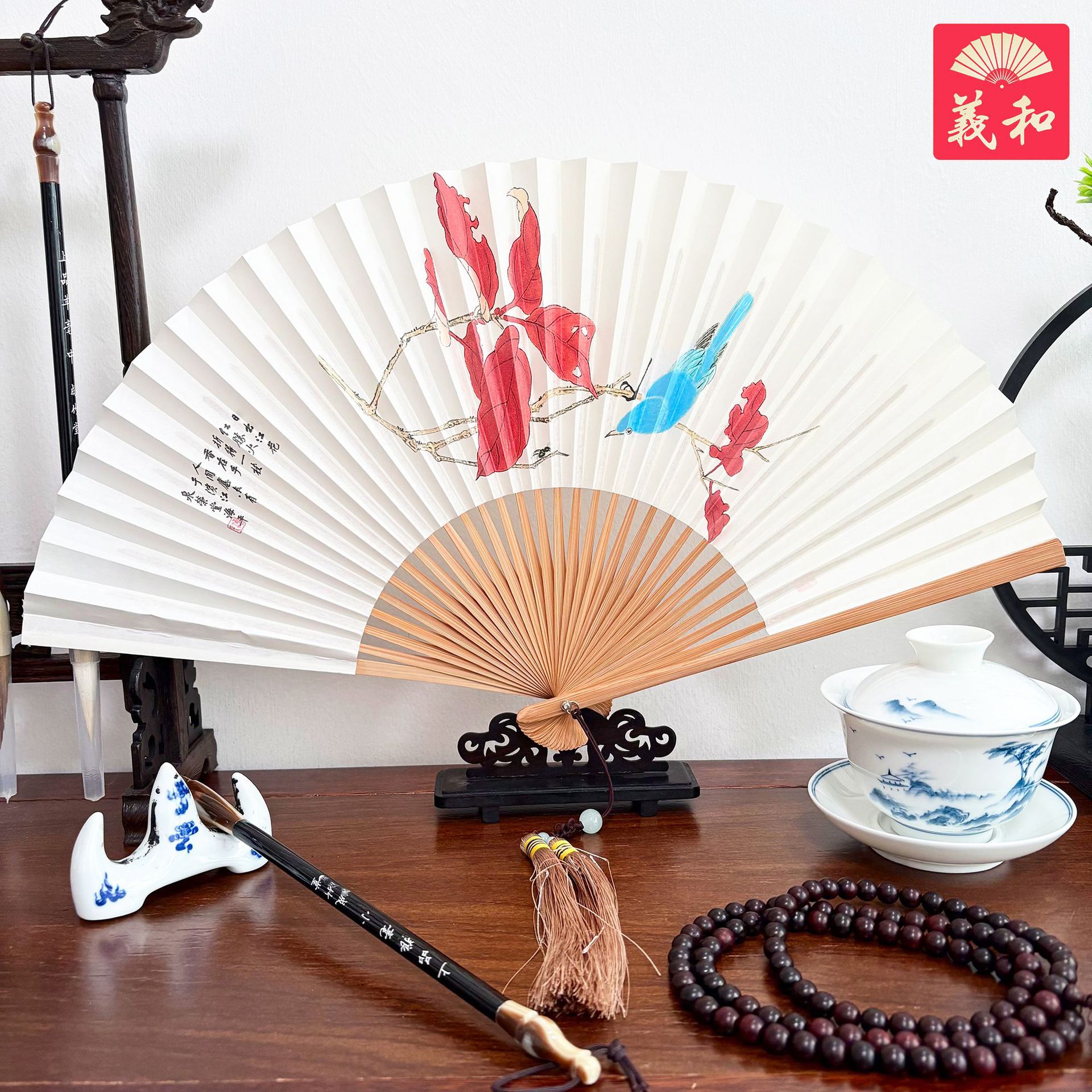 8寸和风纸扇男士折扇中国风扇子古风折扇拍照道具礼品扇竹扇定做