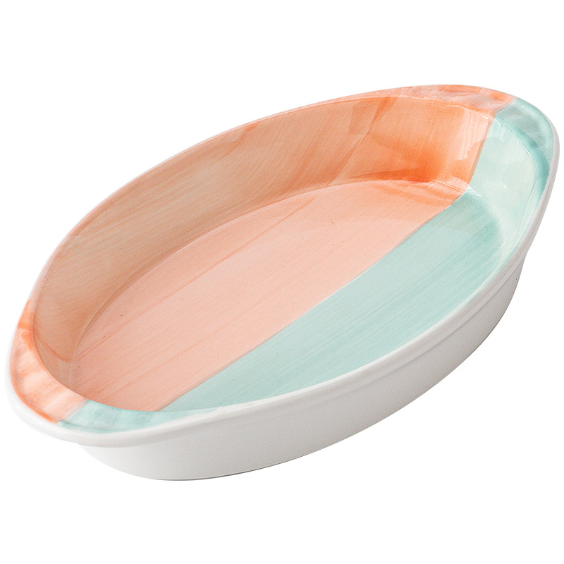 Nuevo plato de sopa a juego de color blanco y verde del fabricante plato de cerámica creativa para hornear hotel plato profundo binaural plato de ensalada ovalado simple