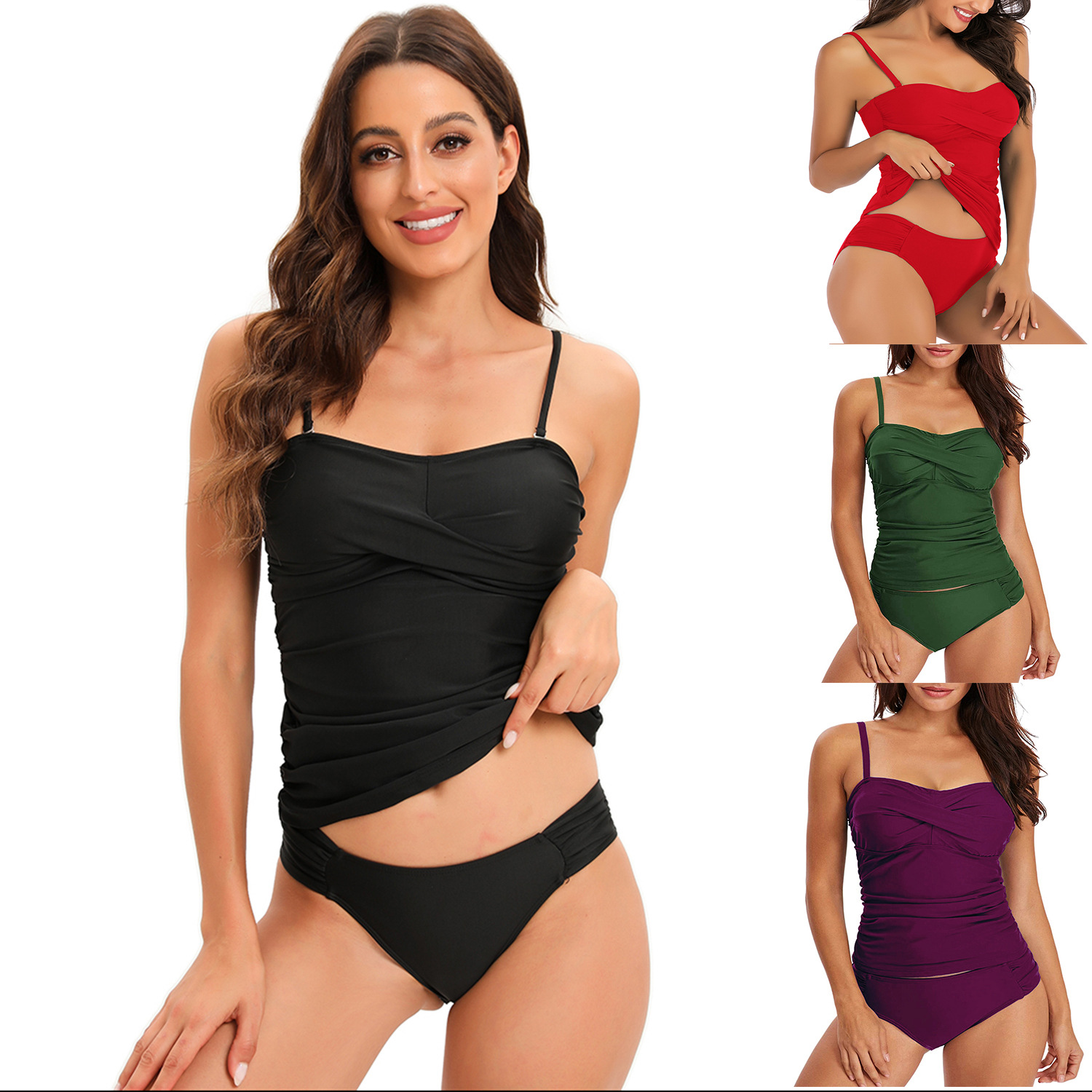 Traje de Baño de Dos Piezas Conservador de Poliéster, Alta Elasticidad, para Natación