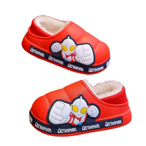 Ultraman winter children's bag-heeled cotton shoes for boys and girls waterproof outer wear for large, medium and small children warm baby cotton slippers