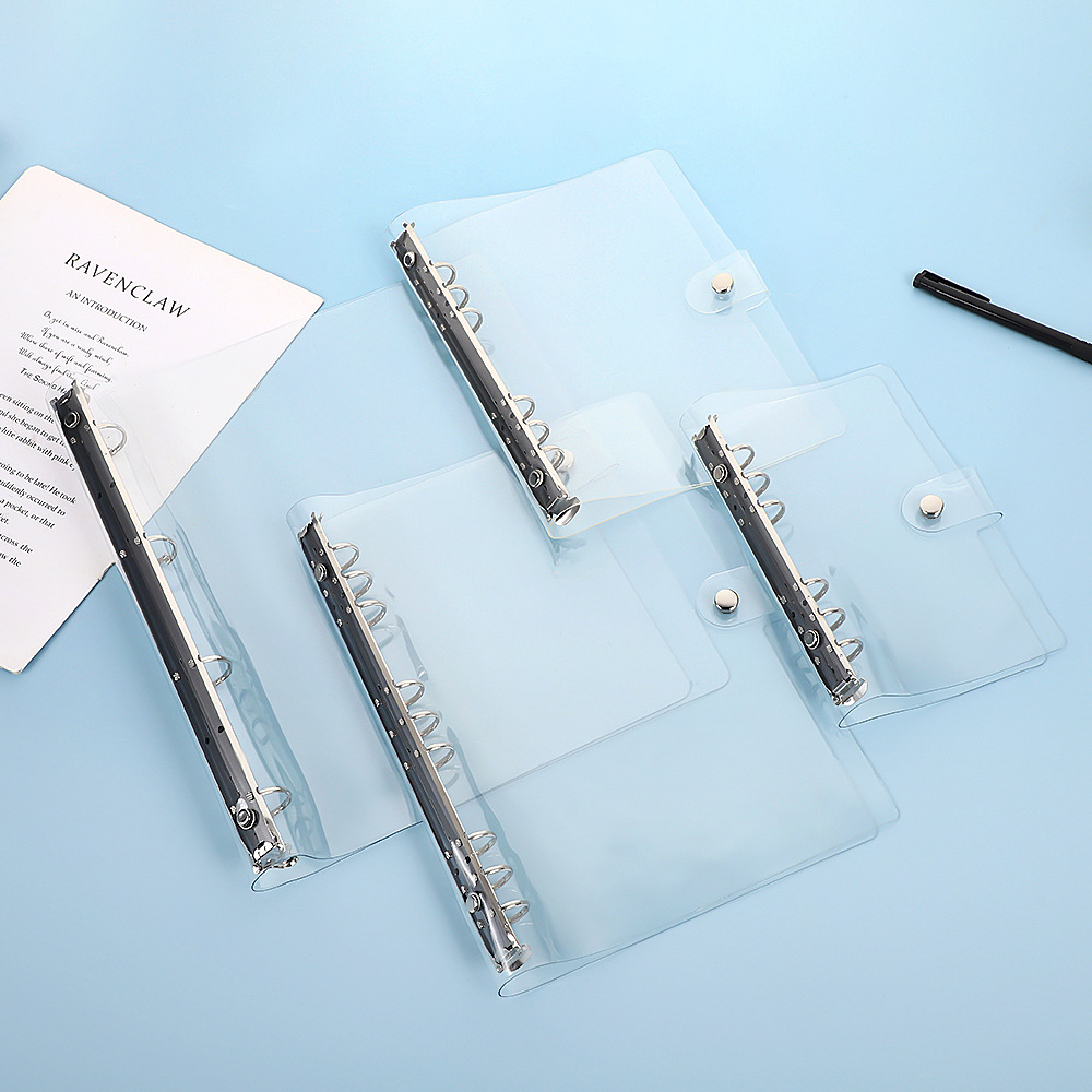 Cuaderno de hojas sueltas transparente transfronterizo de 6 orificios, cubierta de PVC, planificador A5 A6 A4 B5, diario de viaje, cuaderno con perforaciones para sellos