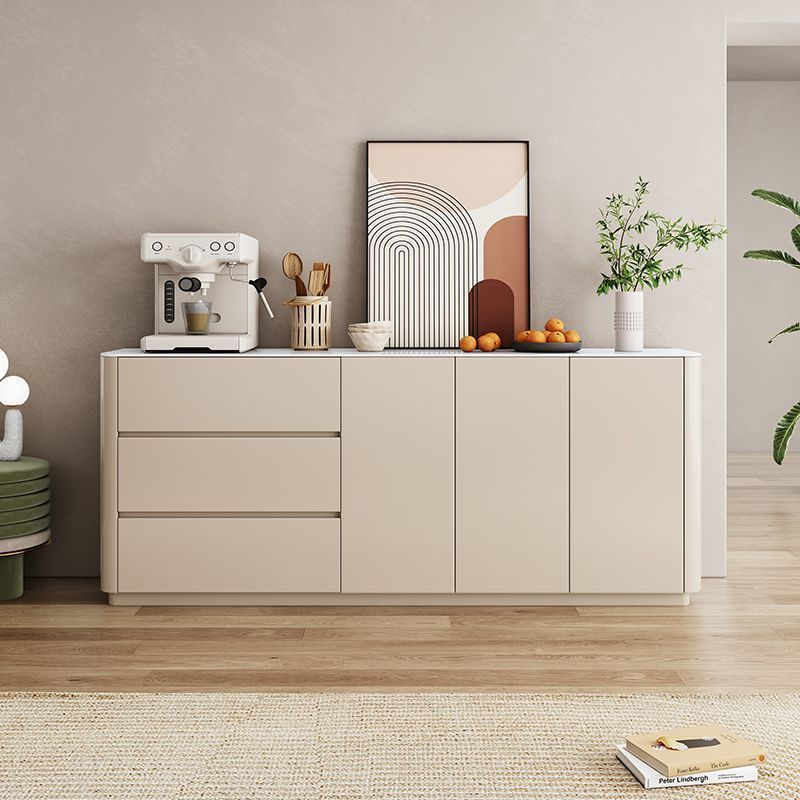 Solid Wood Sideboard Modern Simple Rounded Corner Living Room Storage Cabinet Slate Wall Side Cabinet Integrated Wall Tea Cabinet Low Cabinet