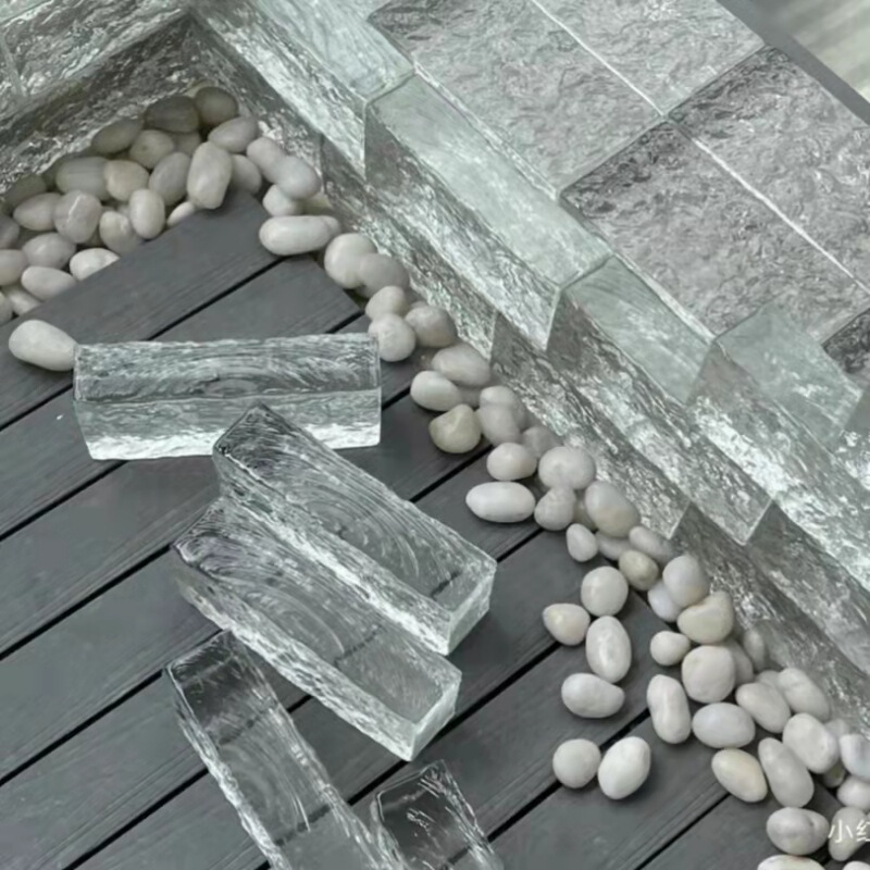 Glass Bricks Ultra-White Double-Sided Ice Crystal Pattern Crystal Bricks Long Strip Corrugated Transparent Landscape Building Materials Living Room Wall Glass Bricks