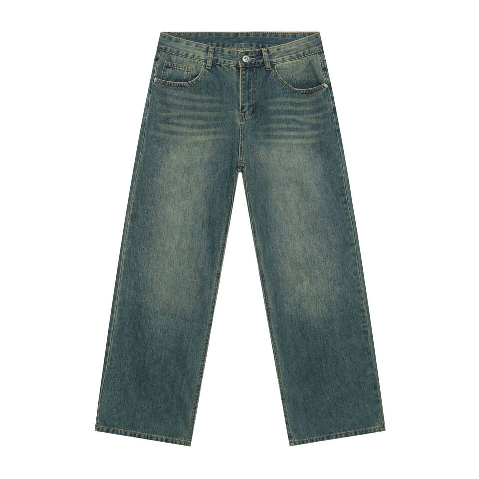 Quần jean nam ống rộng phong cách retro, cạp vừa, dáng đứng, dài chấm gót — Màu hồng, Màu tím, Xanh lam nhạt, Xanh lục cũ