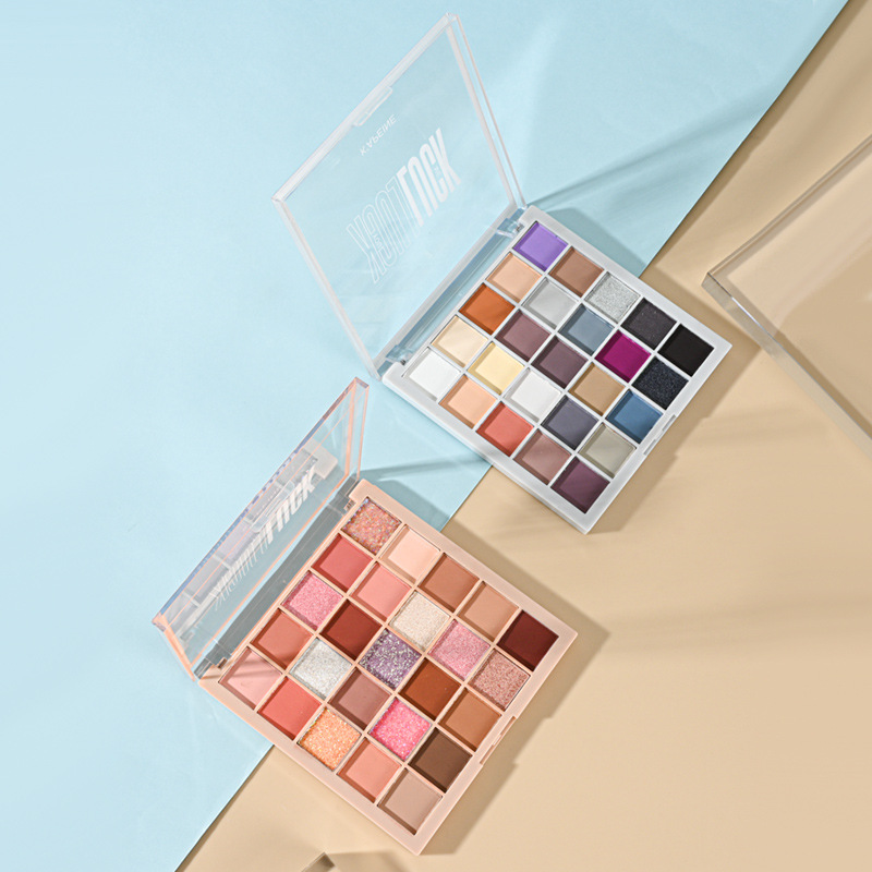 Paleta de sombras de ojos de 25 colores Lucky Sunshine con cuentas finas y brillantes, naranja mate y marrón, un plato de celebridades de Internet multiusos