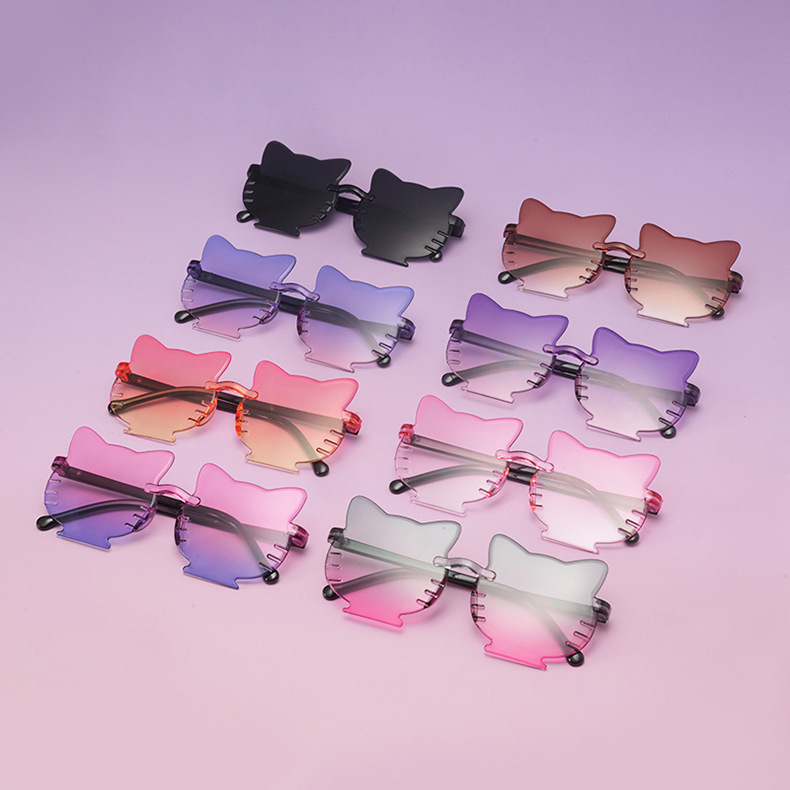 Cute, Novelty, Sweet Style Cute Novelty Sweet Cat PC UV400 Protection Gradient Tinted Lenses Special-Shaped Mirror Frameless Kids Sunglasses