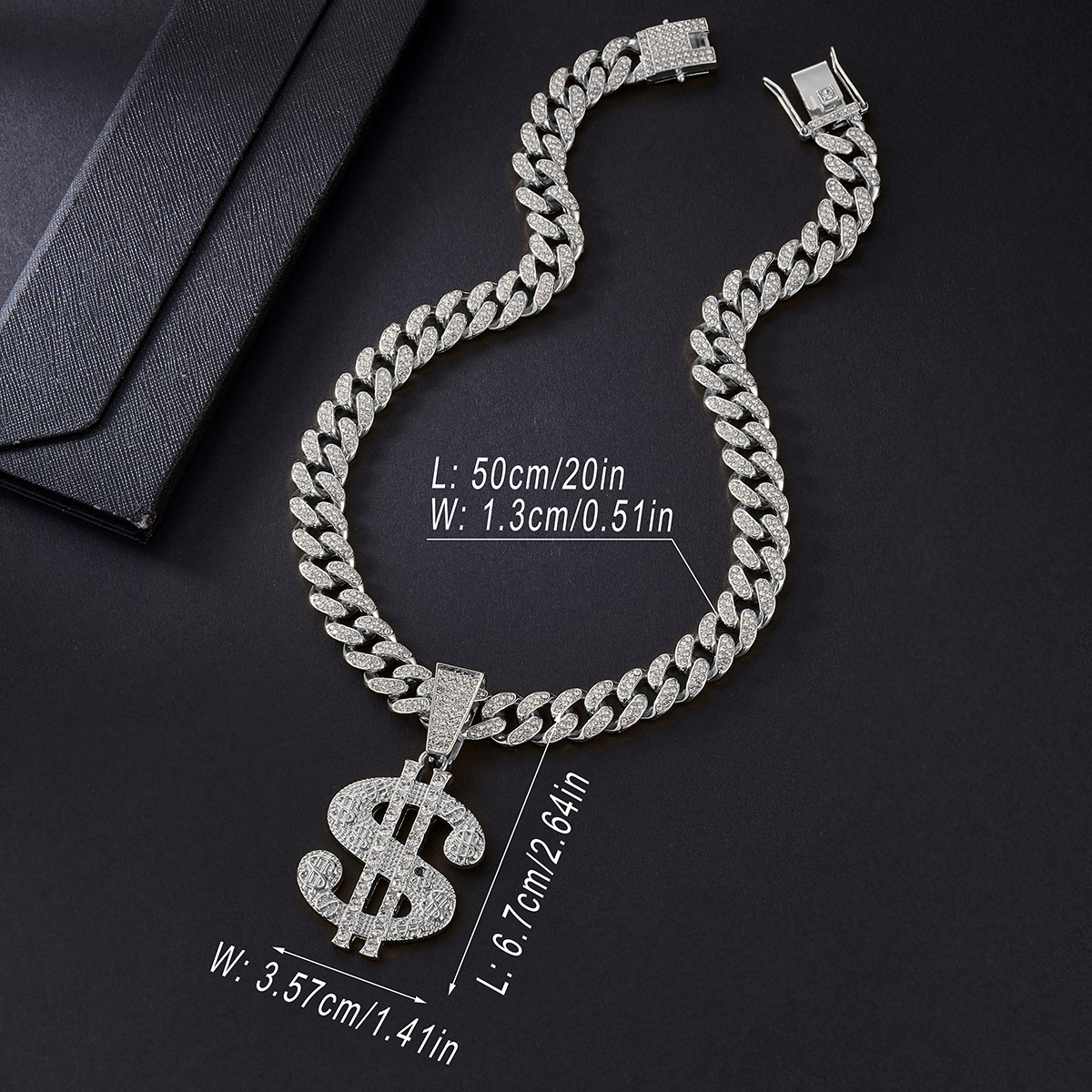 Hip Hop USD Necklace Trendy Punk Style Accessories Exaggerated Diamond Set Pendant New Men's Cuban Chain_voghion.com