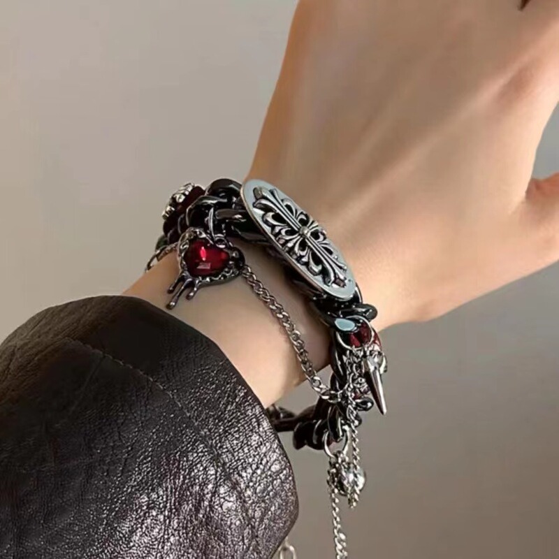 Maillard Heavy Industry Embossed Leather Bracelet Subculture Spice Girls Sweet Cool Niche Gothic Punk Diablo Trendy Jewelry
