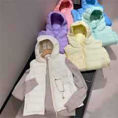 Go to the United States! Candy color! Parent-child soft lightweight warm hooded cotton vest sleeveless cotton jacket for women