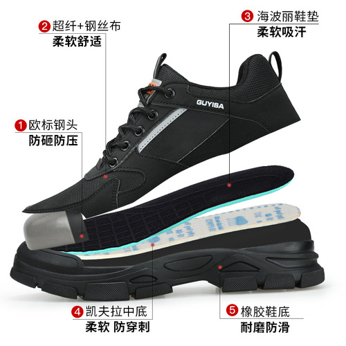 Labor protection shoes, anti-smash and puncture-proof safety shoes, comfortable, wear-resistant, non-slip, widened steel toe construction site work protective shoes