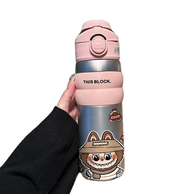 치이카와 우사기 316 스테인리스 550ml 이중 음용 빨대 보온병 휴대용 손잡이