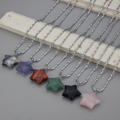 ins Europe and America Cross border Powder crystal stone star Pendant Manufactor goods in stock new pattern Simplicity silvery Multicolor Necklace