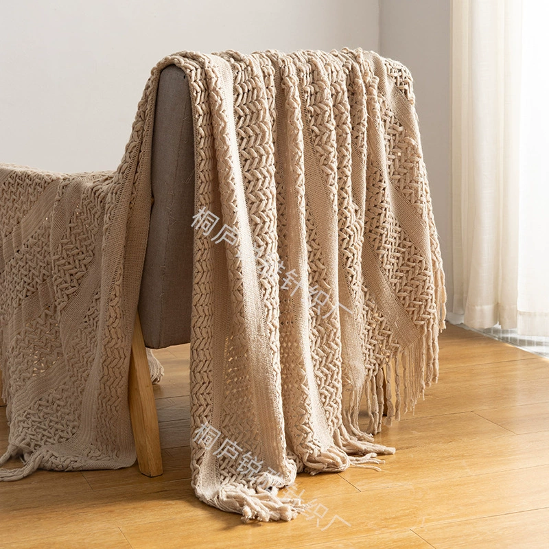 Национальный плед на диване Nordic, knitted blanket B & B Hotel, плед для бросков, тканевый полый плед, плед для кровати, автомобильный плед
