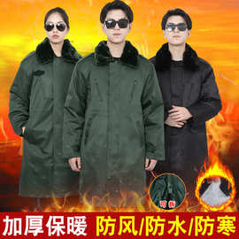 棉大衣男冬季防水加厚长款绿色常服可拆卸户外工作制服