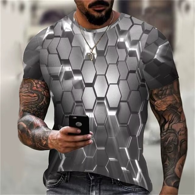 Tecnología genial, armadura, impresión 3D, spot 2024, camiseta de hombre transpirable de manga corta con cuello redondo suelto casual de moda