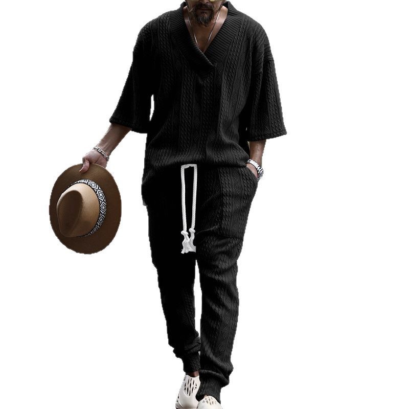 2024 Amazon transfronterizo verano de los Hombres Nuevo traje de punto casual europeo y americano suelta de manga corta Camiseta pantalones hombres