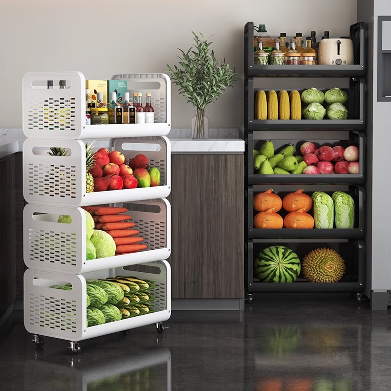 Kitchen Storage Rack Multi-Functional Floor-Standing Fruit and Vegetable Storage Rack Multi-Layer Spice Rack Trolley Vegetable Basket