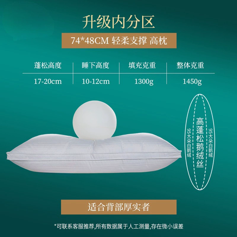 Genuine rectangular five -star hotel pillow core 95 white goose velvet citrus cervical vertebra single pure cotton pillow down pillow