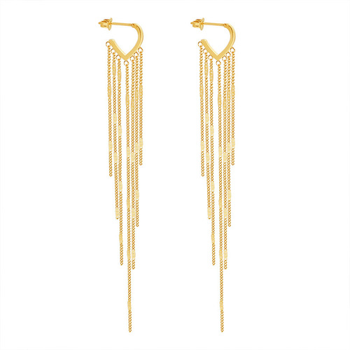 Korean-style light luxury Instagram-style long tassel earrings, VIP copycat versatile titanium steel earrings for dropshipping F547