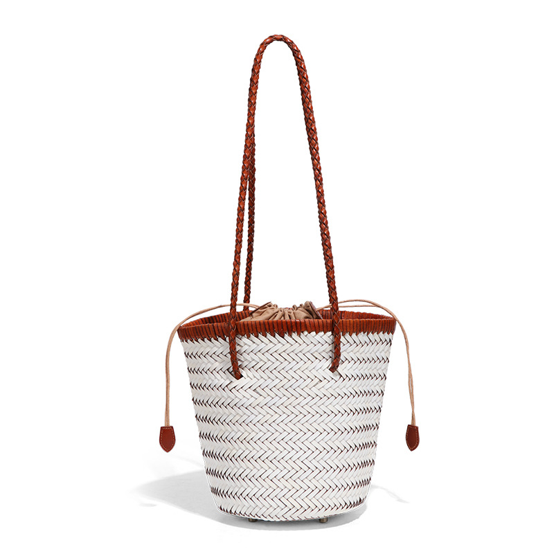 夏季沙滩度假菜篮子真皮编织女包休闲简约手提子母包单肩腋下包包 - Thumbnail 10