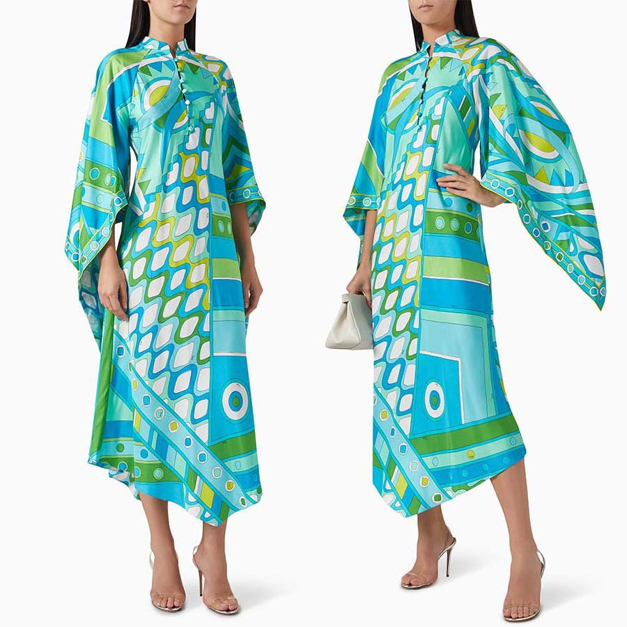 Independent Station European and American Style Cross-Border 2025 Autumn New Positioning Printed Long-Sleeved Stand-Up Collar Loose Dress for Women