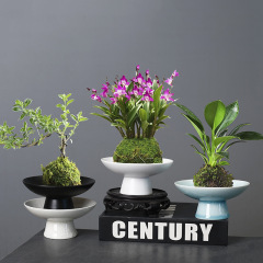Japanese sword stand flower vessel Zen style flower pot tea table moss ball flower pot ceramic flower plate high-foot round plate