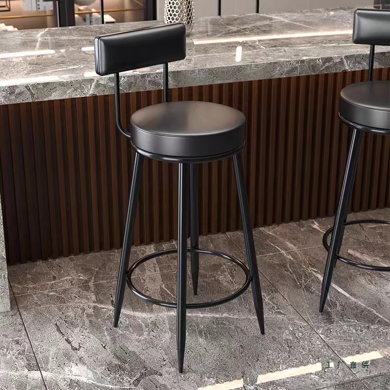 Wrought Iron Bar Stool High Stool Home Use with Backrest Black High Chair Retro Bar Chair High Stool Manufacturer