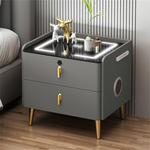 Smart Bedside Table Italian Normcore Cream Style Multi-functional USB Wireless Charging Bluetooth Speaker LED Light Full Side Cabinet