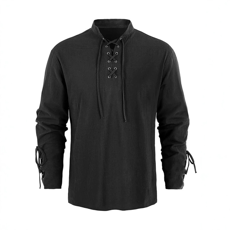 Wish Amazon 2025 Cross-Border Men's Pirate Shirt Viking Strap Steampunk Retro Halloween Long Sleeve Wish Amazon 2025 Cross-Border Men's Pirate Shirt Viking Strap Steampunk Retro Halloween Long Sleeve