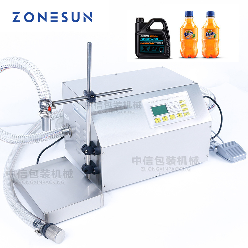 ZONESUN 半自动大流量液体灌装机 果汁饮料洗发水单头称重灌装机