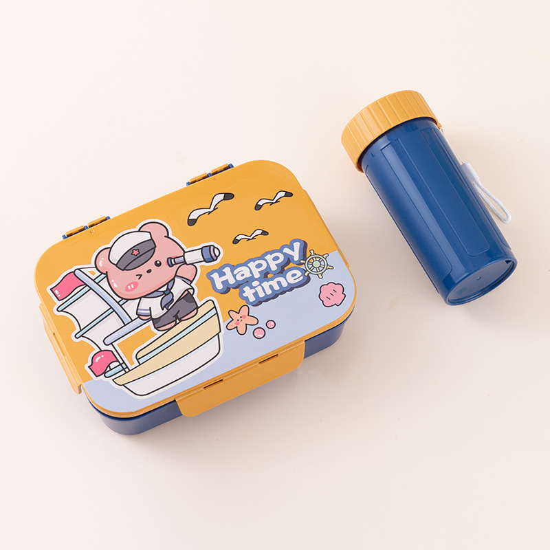 Caja de almuerzo de plástico creativo de dibujos animados puede calentarse por microondas, caja de almuerzo portátil, taza de agua, regalo