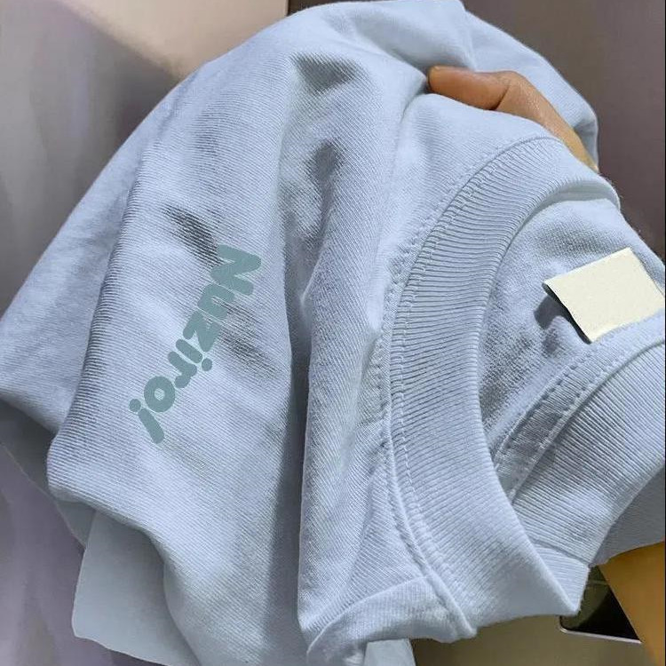 100 Cotton Sky Blue Retro Short-sleeved Summer Loose French Niche Chic High-end Design Printed Ins Top