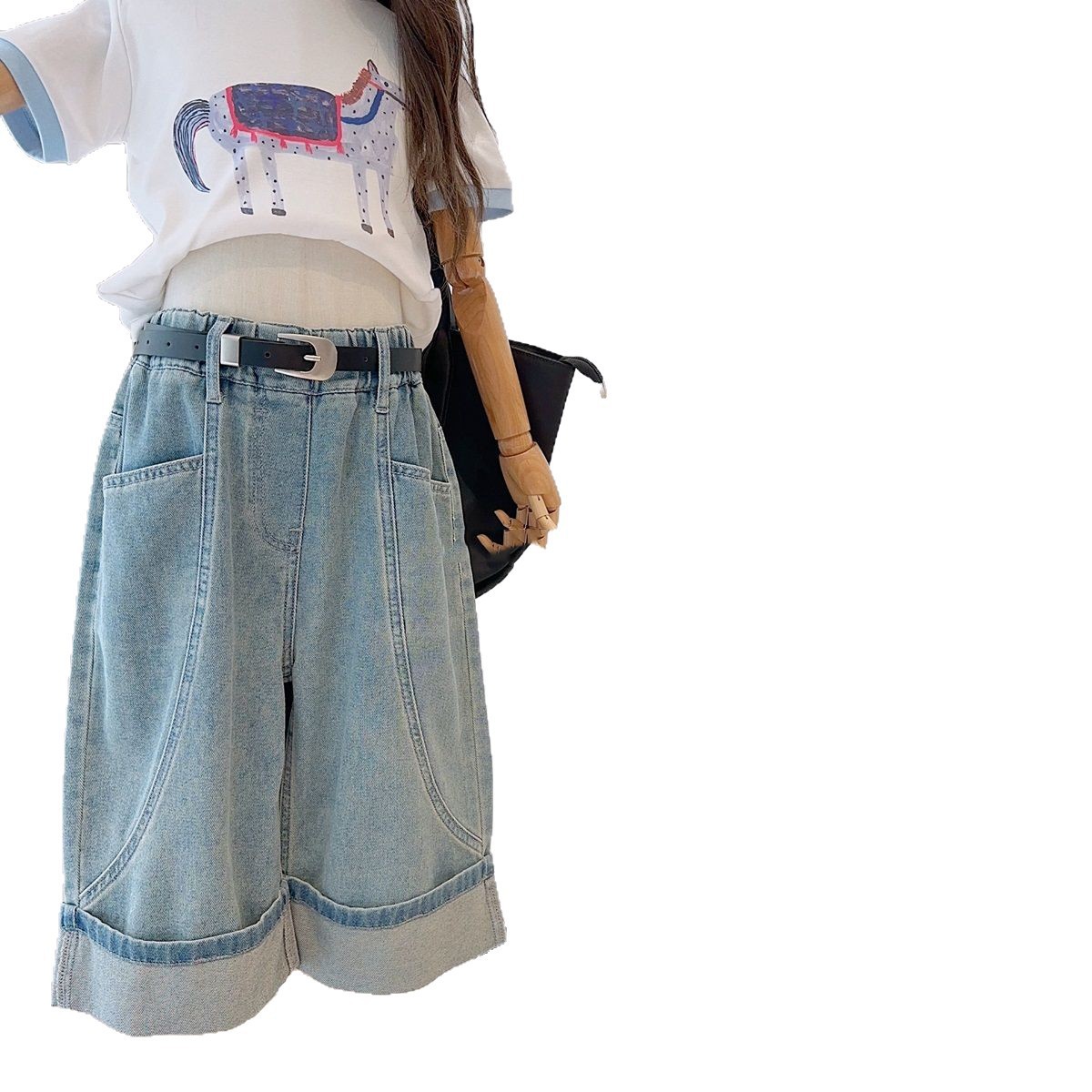 Niñas de verano delgado jeans pantalones cortos niños pantalones cortos niños pantalones cortos niños rectos pantalones casuales sueltos