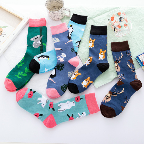 Creative Cute Animal Mid-Calf Socks for Women, Casual Streetwear Brand Socks, European and American Cross-Border Trend Socks, Four-Season Wholesale