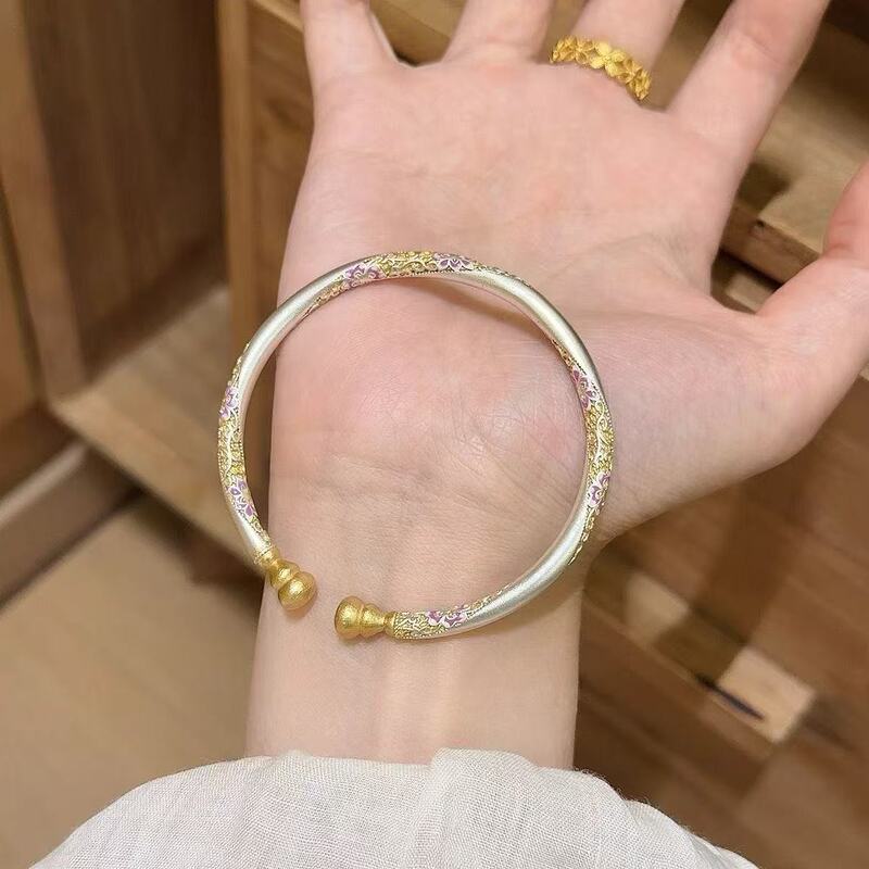 中国のレトロな絶妙なピンクの滴り釉フラワーブレスレット宮殿スタイルのニッチな甘いガーリーハート絶妙なスタッキングブレスレット|undefined