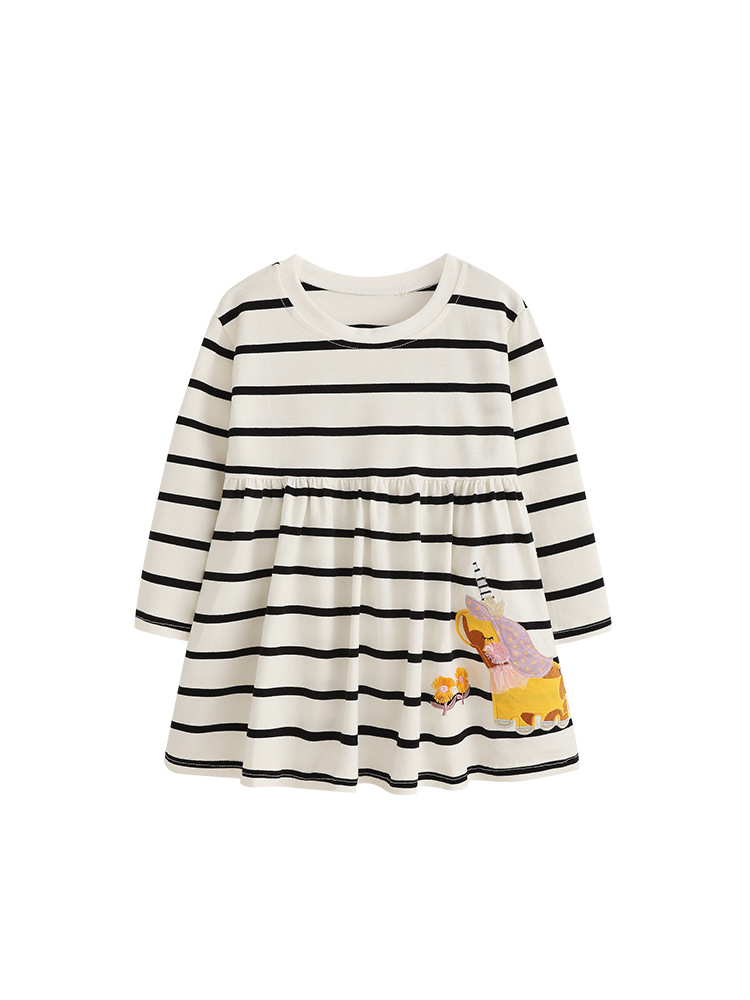 Transfronterizo malwee vestido a rayas de niñas otoño y invierno nuevo estilo europeo y americano de niños de media edad cuello redondo manga larga linda falda de princesa
